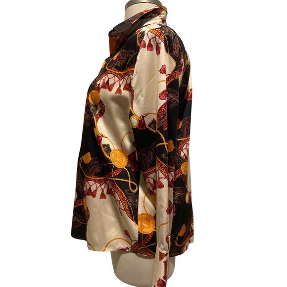 Chico's Size 3 (14/16) Top No-Iron Cotton Tassel Status‎ Print - Picture 2 of 7